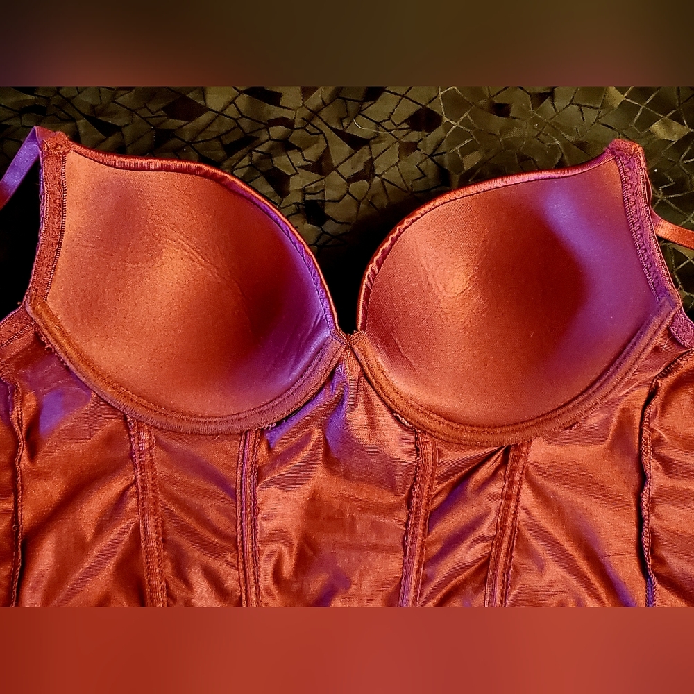 Body Rage Corset Bustier Lingerie Removable Garters Pushup M. Burgundy EUC - Picture 4 of 9
